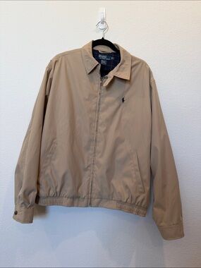 Polo by Ralph Lauren Tan Bomber Jacket with Navy Pony